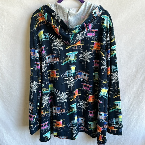 Sun Bay navy beach house colorful print zip-up hoodie/beach coverup, size 2X - Picture 6 of 10